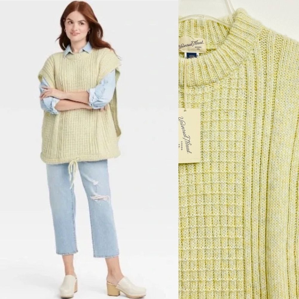 Universal Thread Women Sweater Vest One Size Green High Neck Sleeveless Knit New